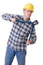 Construction worker with bolt cutter