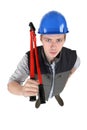 Construction worker with boltcutters