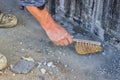 Construction Worker with broom sweeping concrete 3 Royalty Free Stock Photo