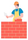 Construction worker build brick wall. Masonry color icon