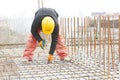 Construction worker builder at reinforcement work