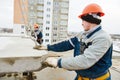 Construction worker. Builders concreter joiners at work Royalty Free Stock Photo