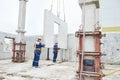 Construction worker. Builders concreter joiners at work