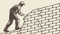 Construction Worker Building Brick Wall Labor and Craftsmanship, vector design Generative AI Royalty Free Stock Photo