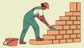 Construction Worker Building a Brick Wall, Masonry Task, vector design Generative AI Royalty Free Stock Photo