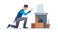 Construction Worker Building Brick Wall, Symbolizing Craft Development, vector design Generative AI Royalty Free Stock Photo