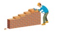 Construction Worker Building a Brick Wall, vector design Generative AI Royalty Free Stock Photo
