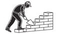 Construction Worker Building a Brick Wall, vector design Generative AI Royalty Free Stock Photo