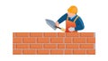 Construction Worker Building Red Brick Wall, vector design Generative AI Royalty Free Stock Photo