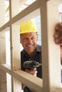Construction Worker Building Timber Frame In New H Royalty Free Stock Photo