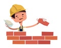 Construction worker building wall illustration cartoon character Royalty Free Stock Photo