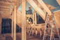 Construction Worker Building Wooden House Frame Royalty Free Stock Photo