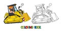 Construction worker in a bulldozer. Coloring book