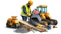 Construction Worker with Bulldozer and Excavator Illustration Royalty Free Stock Photo