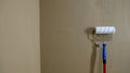 Worker preparing to paint a concrete wall with a roller Royalty Free Stock Photo
