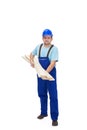 Construction worker carrying wooden plancks Royalty Free Stock Photo