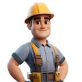 Construction worker character wearing a hard hat in a friendly pose on a white background. Royalty Free Stock Photo