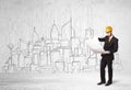 Construction worker with cityscape background Royalty Free Stock Photo