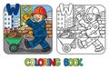 Construction worker coloring book. Alphabet W