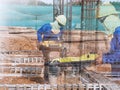 Construction worker compacting soil