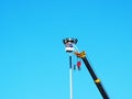 Construction worker using lifting boom machinery Royalty Free Stock Photo