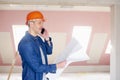 Construction worker consulting with somebody Royalty Free Stock Photo
