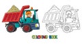 Construction worker in a dump truck. Coloring book