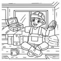 Construction Worker Eating Lunch Coloring Page