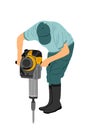 Construction worker electric drill illustration. Drilling concrete driveway jackhammer ground in construction area.