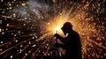 A construction worker engaged in welding tasks at an active building site for new projects. Royalty Free Stock Photo