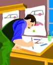 Construction worker, engineer or architect illustration of working with drawings illustration Royalty Free Stock Photo