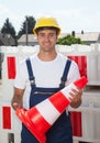 Construction worker ensures safety Royalty Free Stock Photo