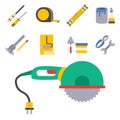 Construction worker equipment house renovation handyman tools carpentry industry illustration.