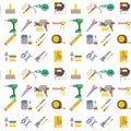 Construction worker equipment house renovation handyman tools carpentry industry seamless pattern background vector