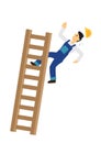 Construction worker falling down from the ladder. Concept of work accident