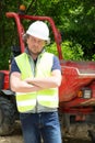 Construction worker with forklift truck