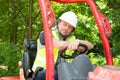Construction worker with forklift truck Royalty Free Stock Photo