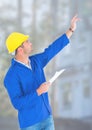 Construction Worker in front of forestry construction site Royalty Free Stock Photo