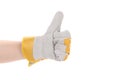 Construction worker glove thumbs up.