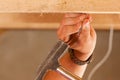 Construction worker with hammer and nail Royalty Free Stock Photo