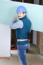 construction worker happy holding something Royalty Free Stock Photo