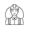 Construction Worker in Hard Hat Black and White Line Art Avatar Image for Projects Royalty Free Stock Photo