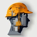 Construction worker hard hat silhouette city skyline crane architecture urban construction worker hard hat silhouette city Royalty Free Stock Photo