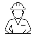 Construction worker in helmet thin line icon. Builder avatar vector illustration isolated on white. Man engineer outline Royalty Free Stock Photo