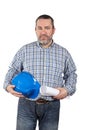 Construction worker holding blueprints Royalty Free Stock Photo