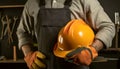 Construction Worker Holding His Orange Safety Helmet - Generative Ai Royalty Free Stock Photo
