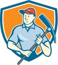 Construction Worker Holding Pickaxe Shield Cartoon Royalty Free Stock Photo