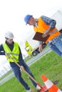 Construction worker holding shovel Royalty Free Stock Photo