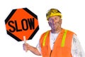 Construction worker holding a slow sign Royalty Free Stock Photo