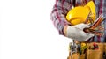 The construction worker holding a yellow helmet and colorful wires in a professional setting.AI generated image Royalty Free Stock Photo